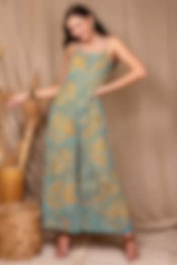 Mango Yellow & Turquoise Viscose Georgette Jumpsuit by Spring Diaries