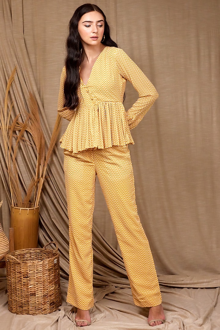 Butter Yellow Viscose Georgette Pant Set by Spring Diaries