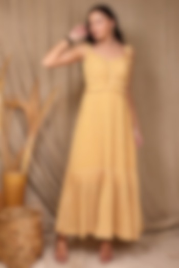 Butter Yellow Viscose Georgette Dress by Spring Diaries