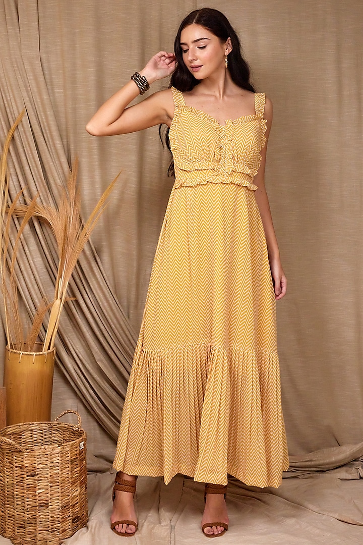 Butter Yellow Viscose Georgette Dress by Spring Diaries