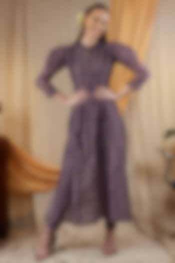 Dull Purple Tusser Silk Kurta Set by Spring Diaries