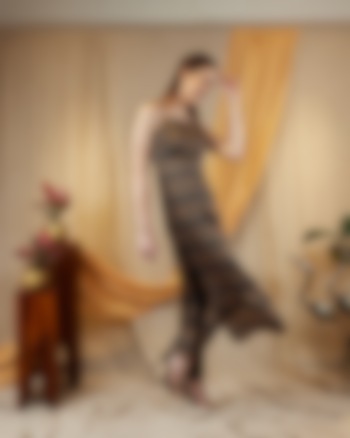 Cobalt Blue & Black Mul Silk Kurta Set by Spring Diaries at Pernia's Pop Up Shop