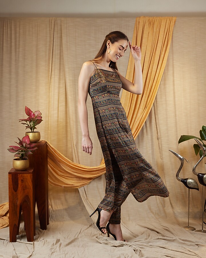 Cobalt Blue & Black Mul Silk Kurta Set by Spring Diaries at Pernia's Pop Up Shop