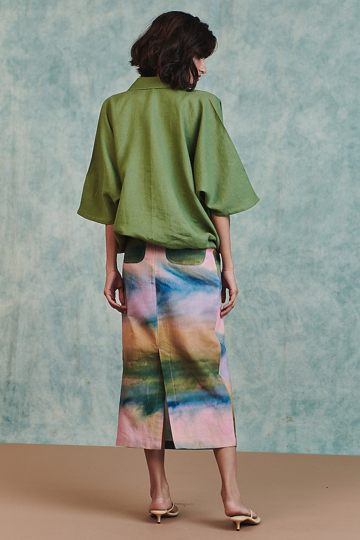 Moss Green Pure Linen Oversized Shirt by Saphed at Pernia's Pop Up Shop
