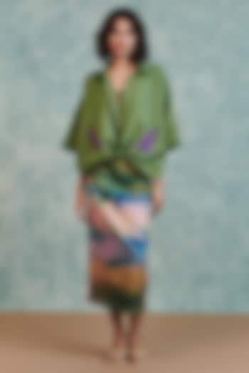 Multi-Colored Ombre Cotton Linen Midi Skirt by Saphed at Pernia's Pop Up Shop