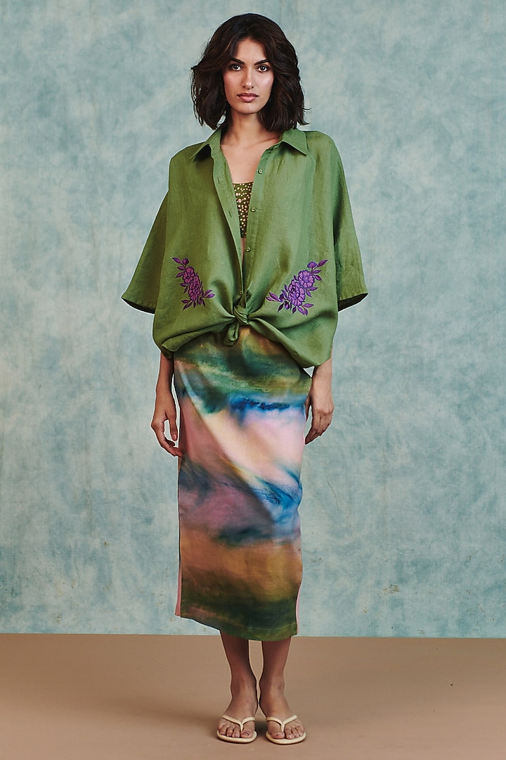 Multi-Colored Ombre Cotton Linen Midi Skirt by Saphed at Pernia's Pop Up Shop