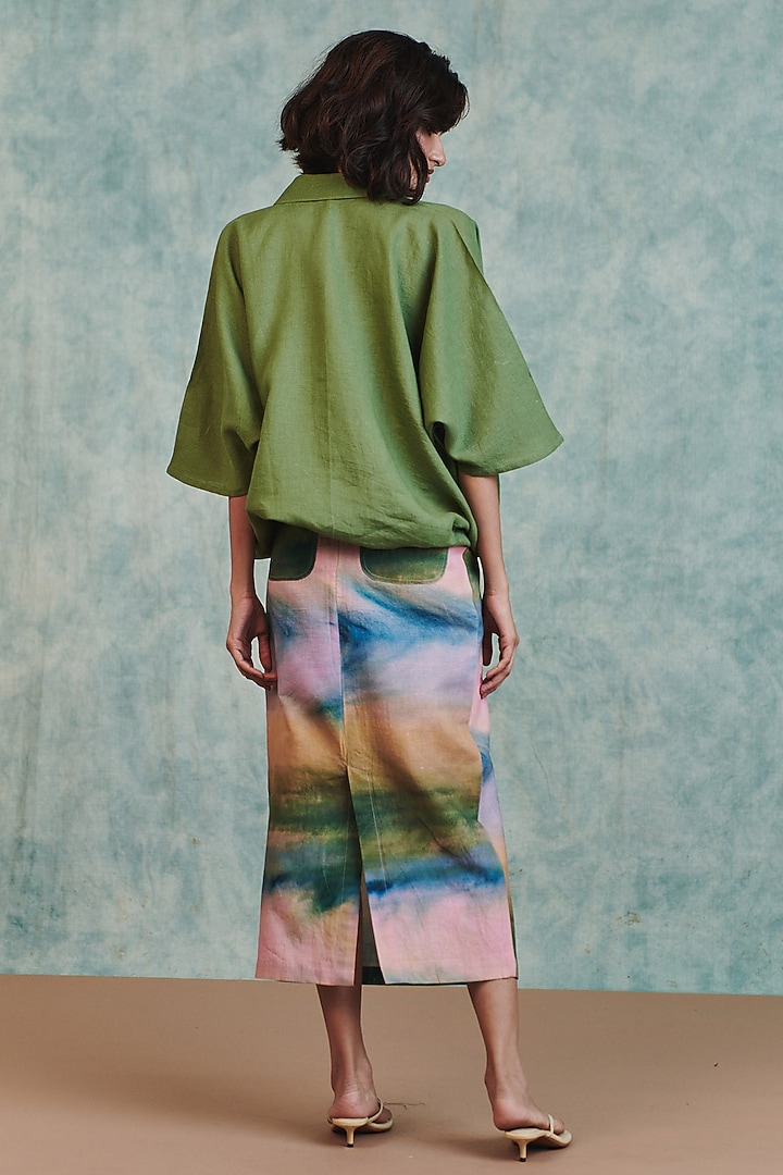 Multi-Colored Ombre Cotton Linen Midi Skirt by Saphed at Pernia's Pop Up Shop