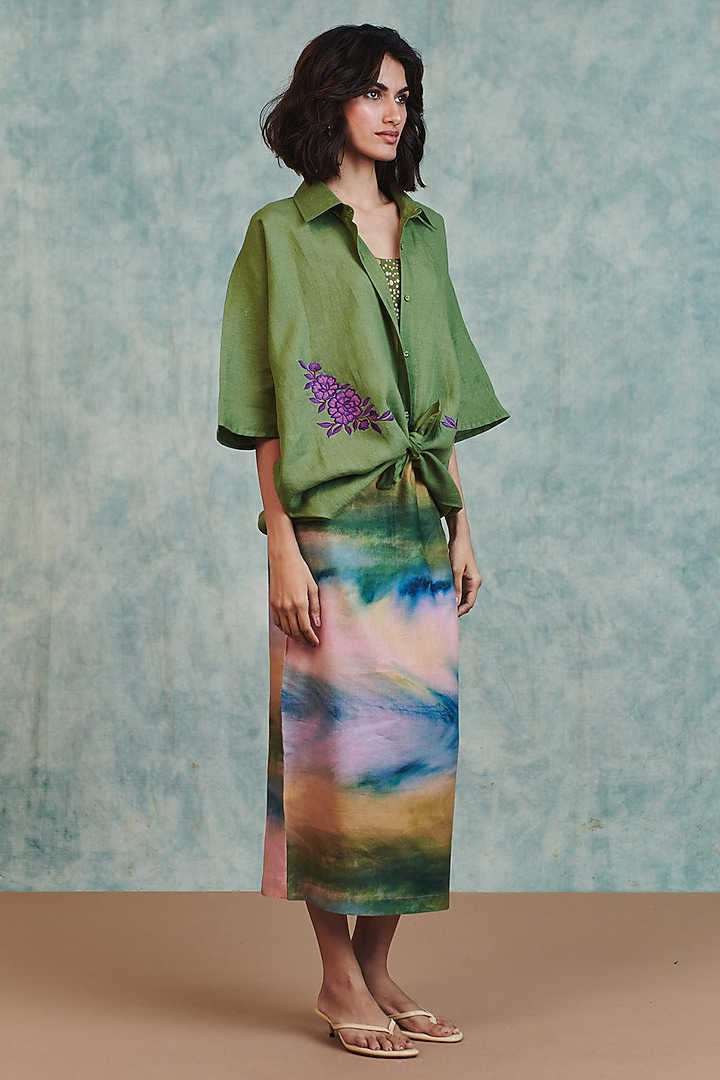 Multi-Colored Ombre Cotton Linen Midi Skirt by Saphed at Pernia's Pop Up Shop