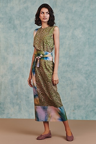 Multi-Colored Ombre Cotton Linen Dress by Saphed