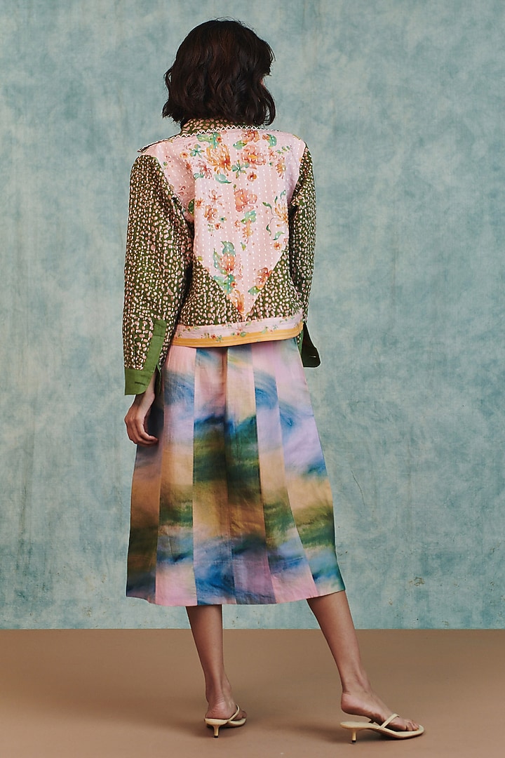 Green & Pink Cotton Linen Patchwork Bolero Jacket by Saphed at Pernia's Pop Up Shop