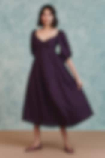 Plum Pure Line Twisted Midi Summer Dress by Saphed at Pernia's Pop Up Shop