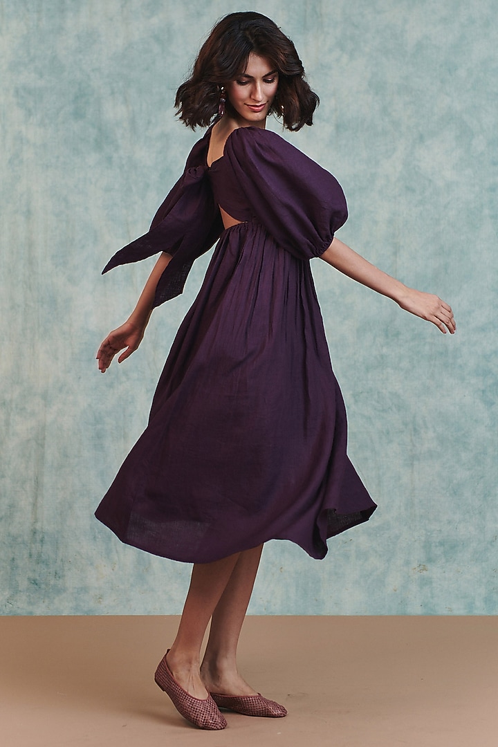 Plum Pure Line Twisted Midi Summer Dress by Saphed at Pernia's Pop Up Shop