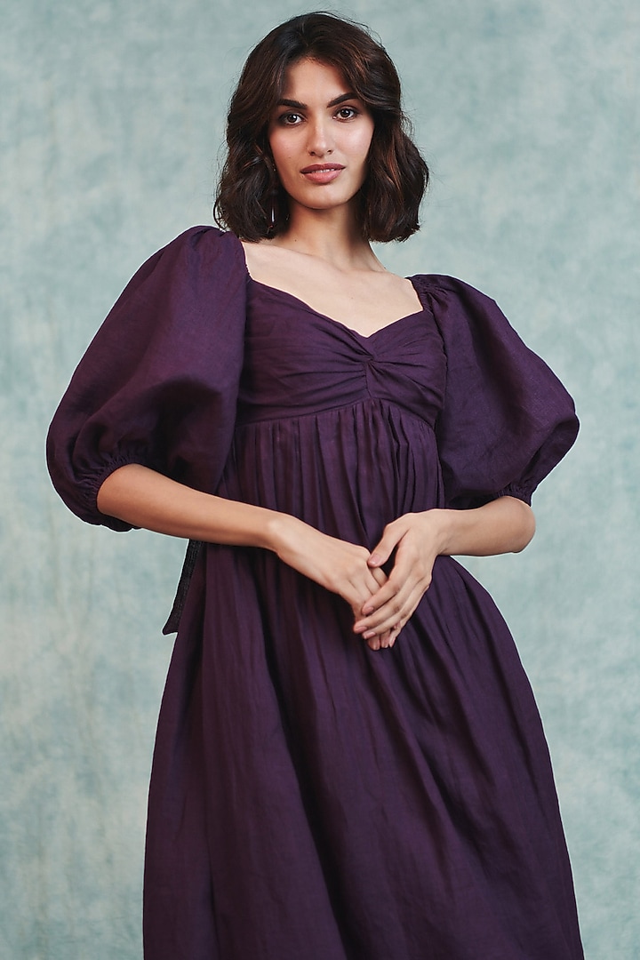 Plum Pure Line Twisted Midi Summer Dress by Saphed at Pernia's Pop Up Shop