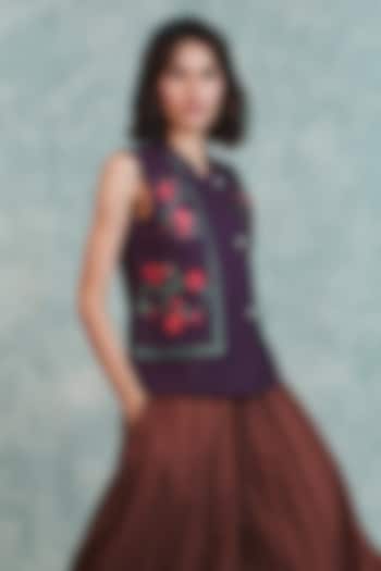 Plum Pure Line Embroidered Waistcoat by Saphed at Pernia's Pop Up Shop