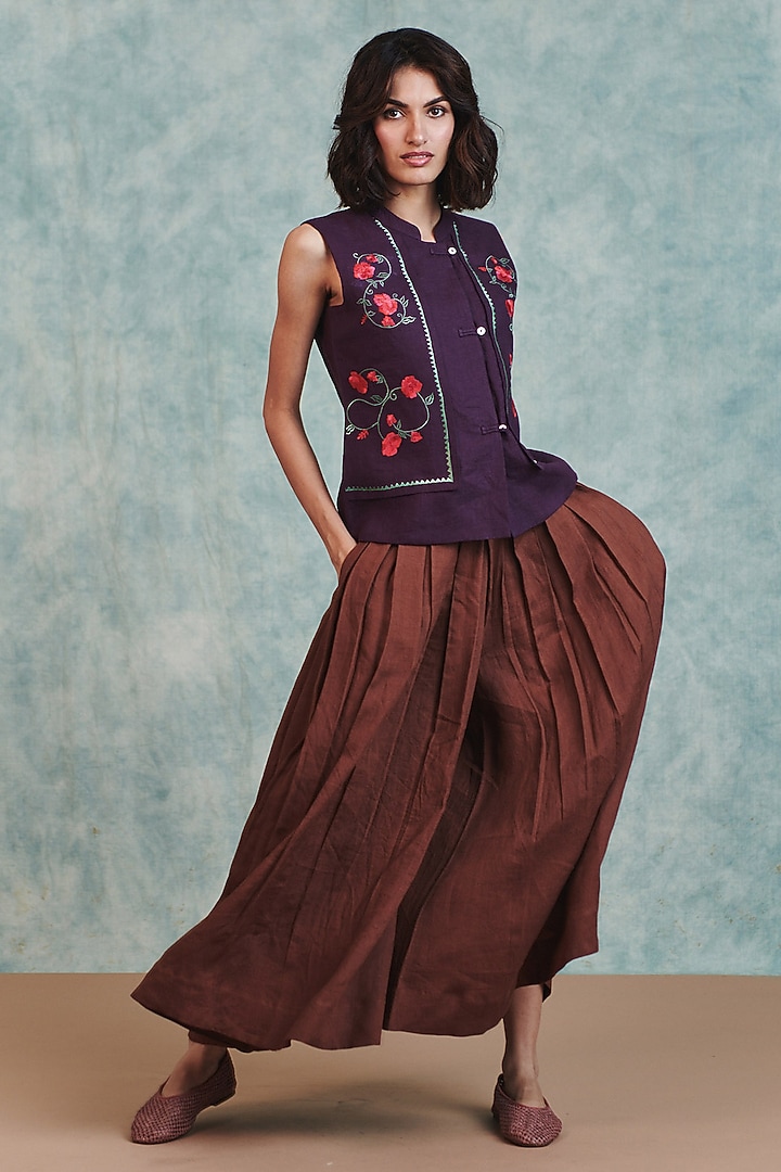 Plum Pure Line Embroidered Waistcoat by Saphed at Pernia's Pop Up Shop