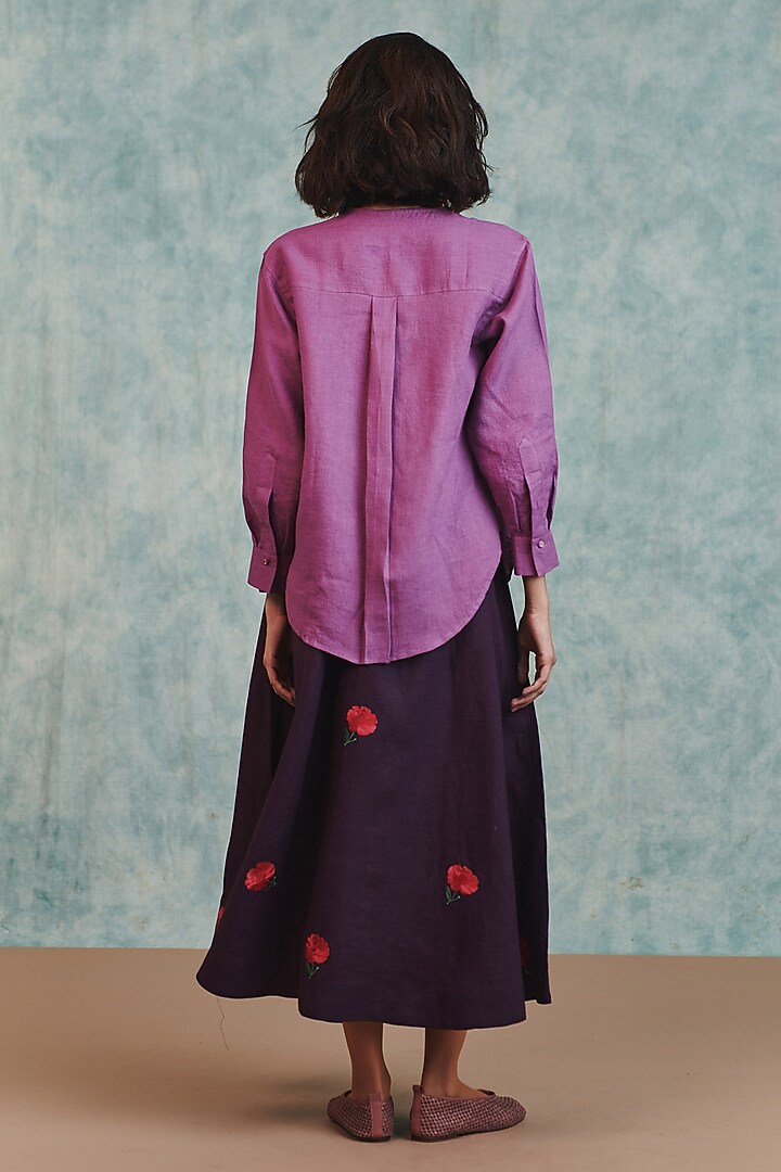 Plum Pure Linen Flared Skirt Set by Saphed at Pernia's Pop Up Shop