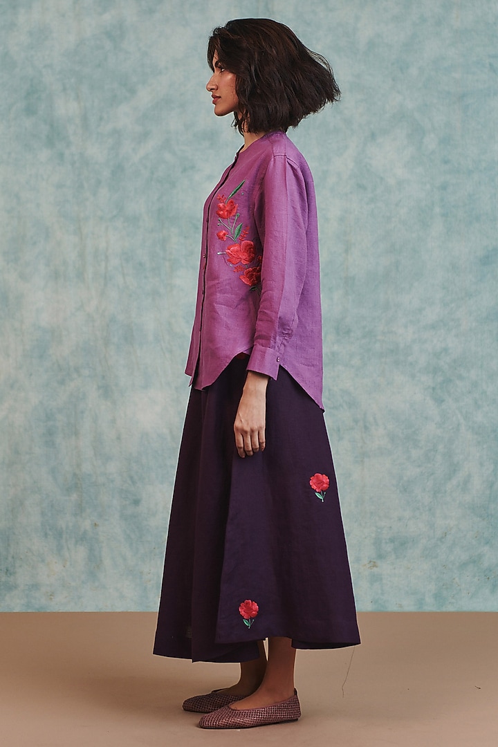 Plum Pure Linen Flared Skirt Set by Saphed at Pernia's Pop Up Shop