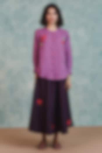 Plum Pure Linen Flared Skirt by Saphed at Pernia's Pop Up Shop