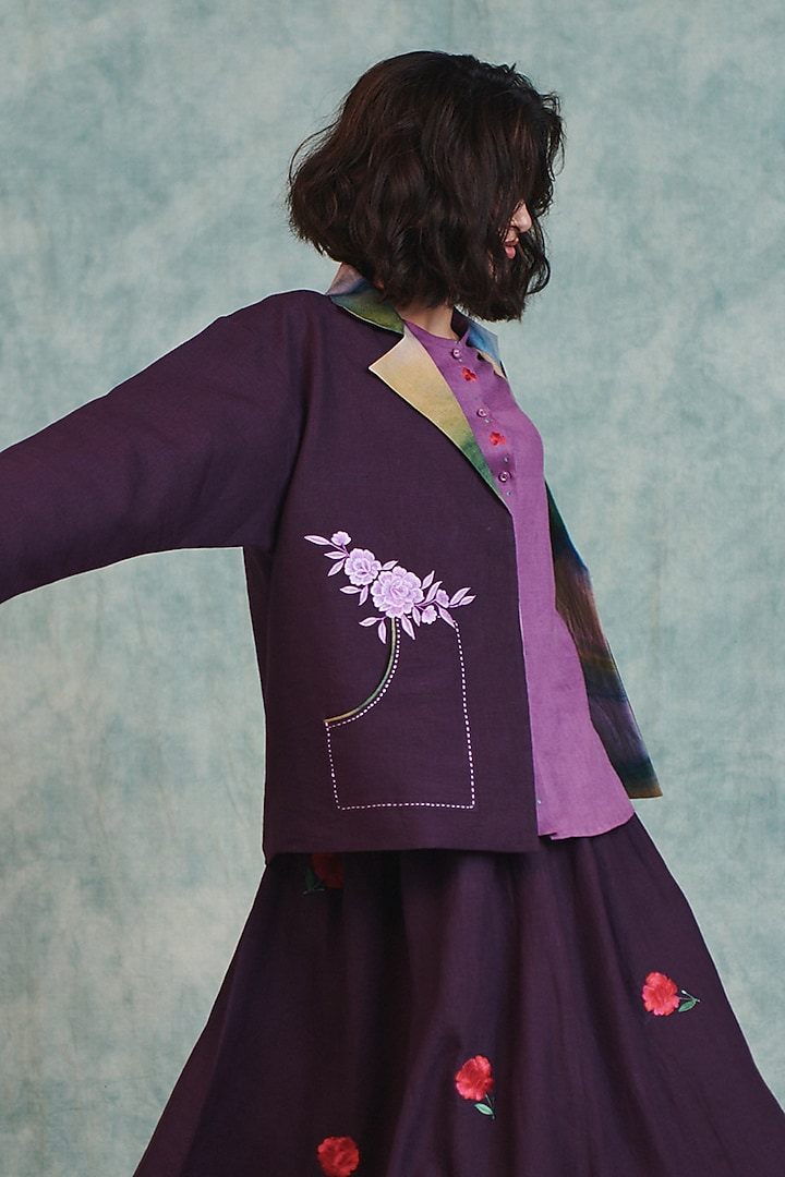 Plum Pure Linen Flared Skirt by Saphed at Pernia's Pop Up Shop