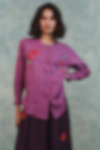 Lilac Pure Linen Embroidered Shirt by Saphed at Pernia's Pop Up Shop