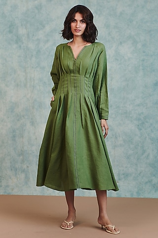 Moss Green Pure Line Maxi Dress by Saphed