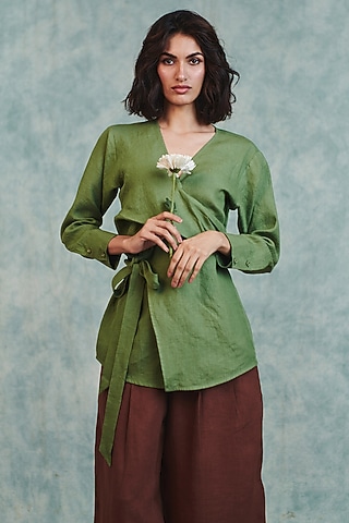 Moss Green Pure Line Wrap Top by Saphed