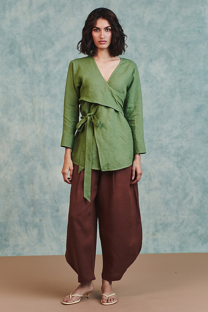 Moss Green Pure Line Wrap Top by Saphed at Pernia's Pop Up Shop