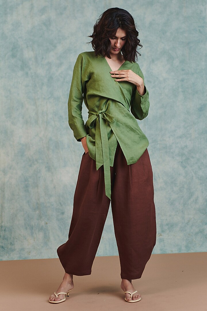 Moss Green Pure Line Wrap Top by Saphed at Pernia's Pop Up Shop