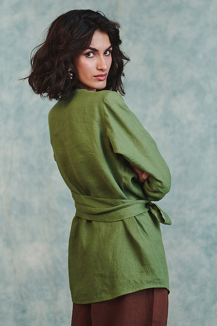 Moss Green Pure Line Wrap Top by Saphed at Pernia's Pop Up Shop