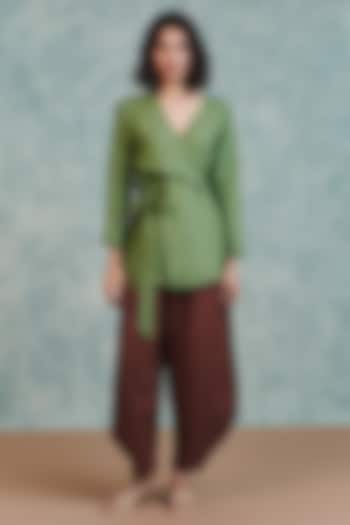 Brown Pure Linen Billow Pants by Saphed at Pernia's Pop Up Shop