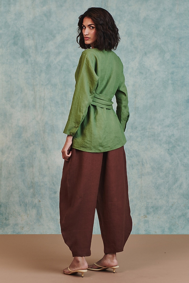 Brown Pure Linen Billow Pants by Saphed at Pernia's Pop Up Shop