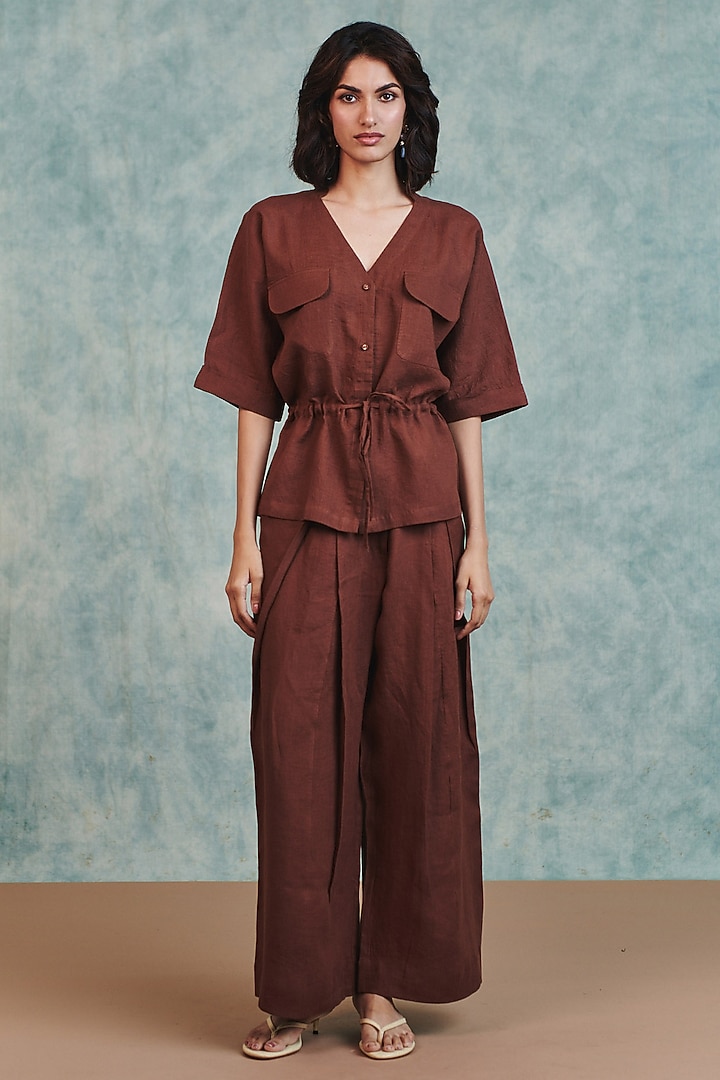 Brown Pure Line Co-Ord Set by Saphed at Pernia's Pop Up Shop