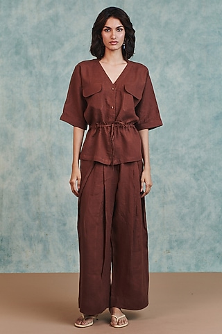 Brown Pure Line Co-Ord Set by Saphed