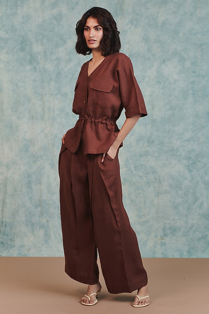 Brown Pure Line Co-Ord Set by Saphed at Pernia's Pop Up Shop