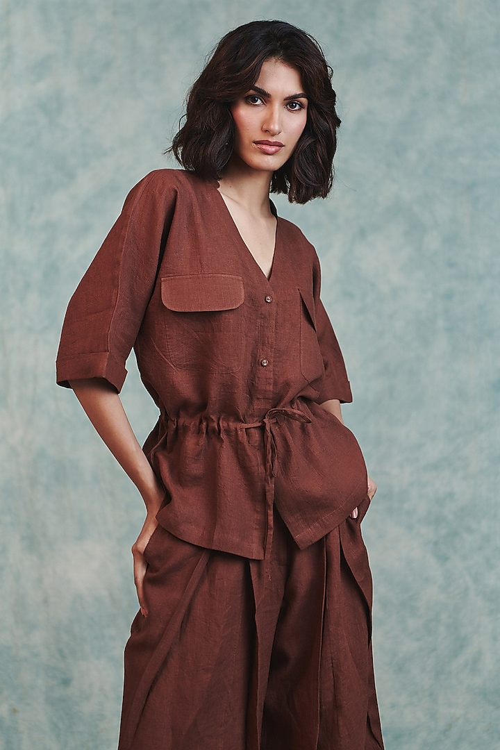 Brown Pure Line Co-Ord Set by Saphed at Pernia's Pop Up Shop