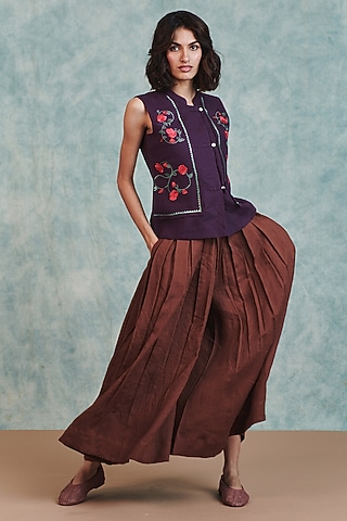 Brown Pure Line High-Waist Pleated Pants by Saphed