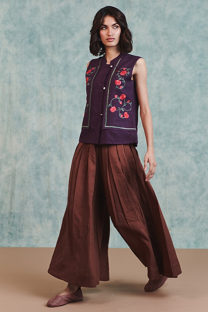 Brown Pure Line High-Waist Pleated Pants by Saphed at Pernia's Pop Up Shop