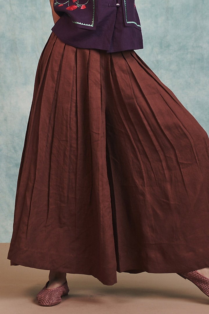 Brown Pure Line High-Waist Pleated Pants by Saphed at Pernia's Pop Up Shop