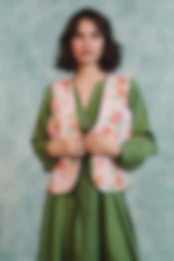 Light Pink Cotton Linen Embroidered Waistcoat by Saphed at Pernia's Pop Up Shop