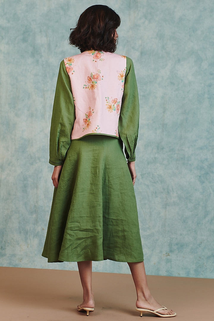 Light Pink Cotton Linen Embroidered Waistcoat by Saphed at Pernia's Pop Up Shop