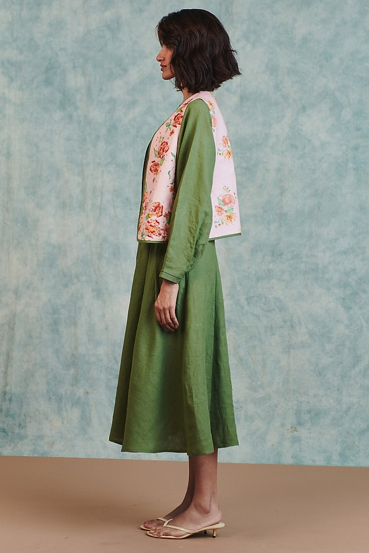 Light Pink Cotton Linen Embroidered Waistcoat by Saphed at Pernia's Pop Up Shop