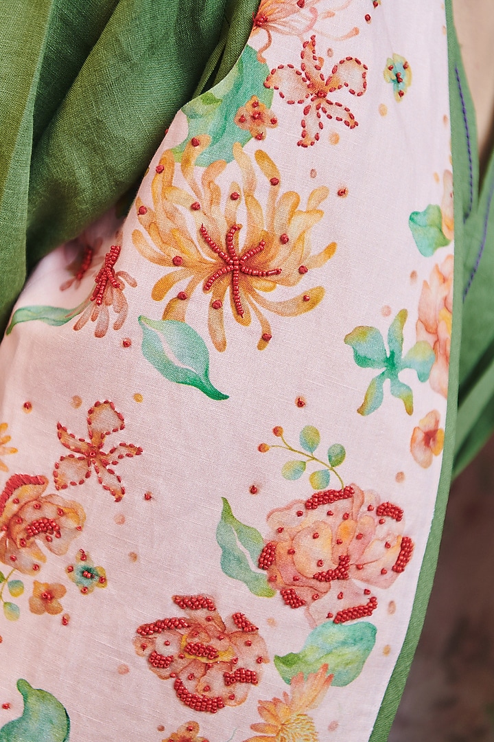Light Pink Cotton Linen Embroidered Waistcoat by Saphed at Pernia's Pop Up Shop
