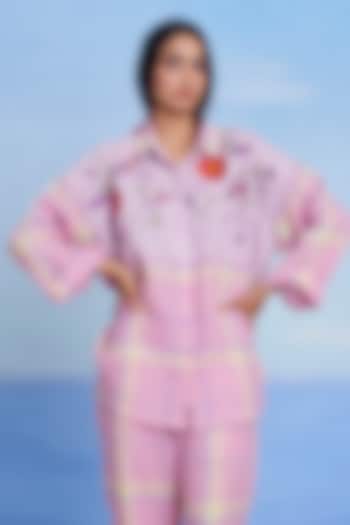 Cassata Pink Linen Machine Embroidered Oversized Shirt by Saphed at Pernia's Pop Up Shop