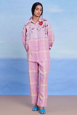 Cassata Pink Linen Pleated Pants by Saphed