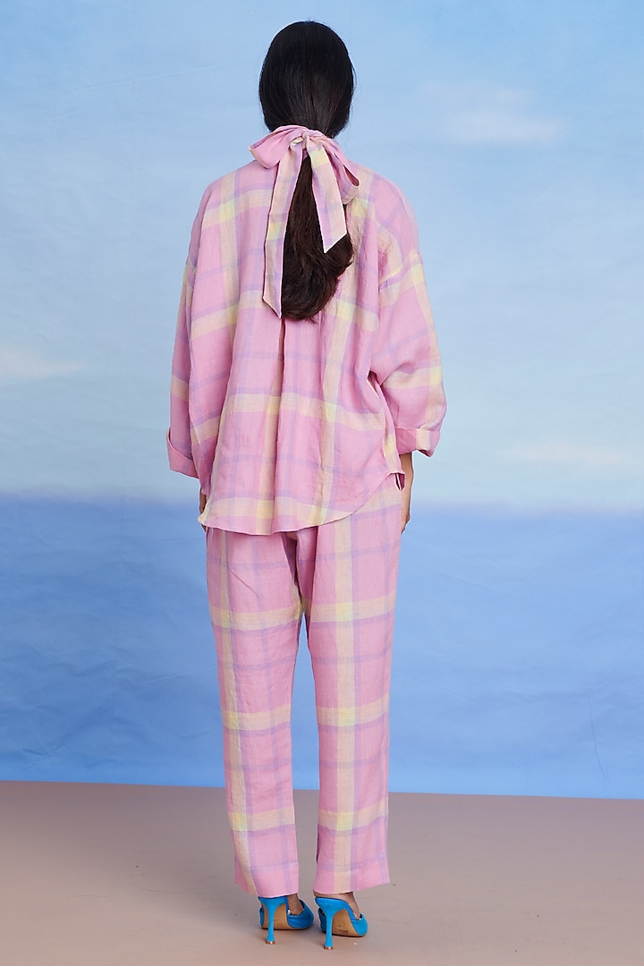 Cassata Pink Linen Pleated Pants by Saphed at Pernia's Pop Up Shop