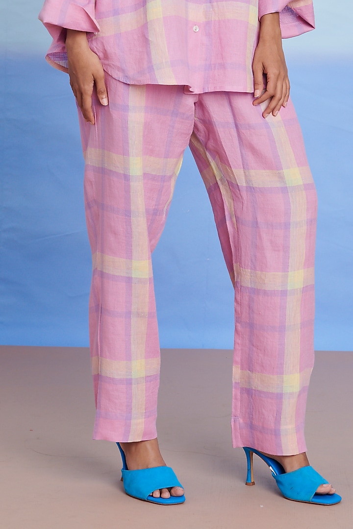 Cassata Pink Linen Pleated Pants by Saphed at Pernia's Pop Up Shop
