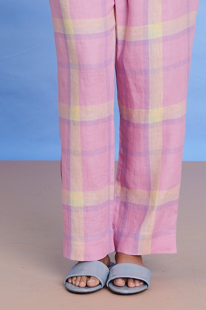 Cassata Pink Linen Pleated Pants by Saphed at Pernia's Pop Up Shop