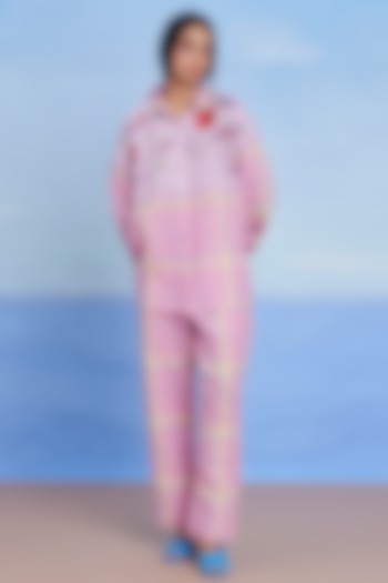 Cassata Pink Linen Machine Embroidered Oversized Co-Ord Set by Saphed at Pernia's Pop Up Shop