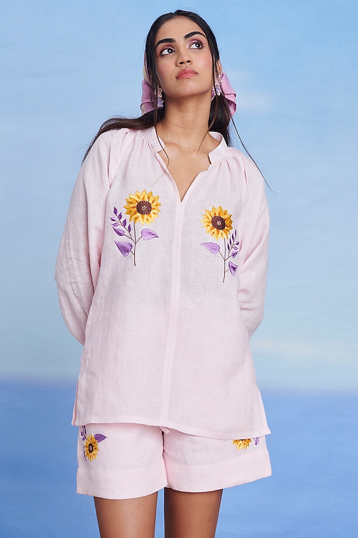 Fleur Linen Machine Embroidered Top by Saphed at Pernia's Pop Up Shop