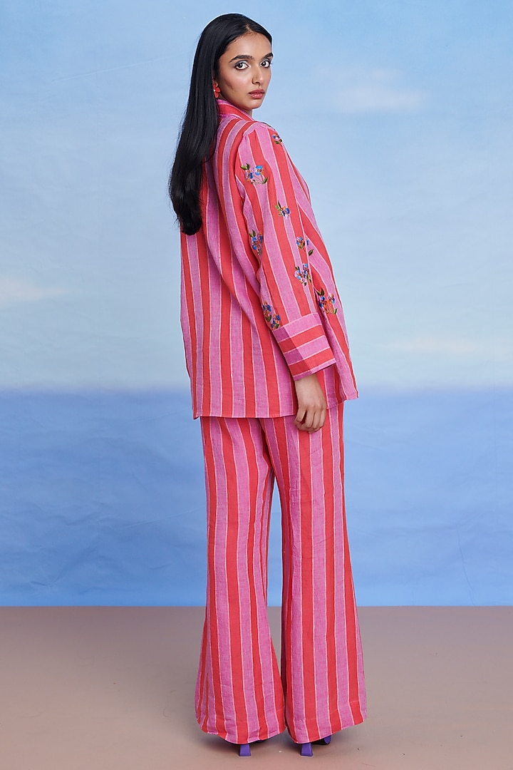 Amalfi Linen Floral Machine Embroidery Double Breasted Blazer Set by Saphed at Pernia's Pop Up Shop